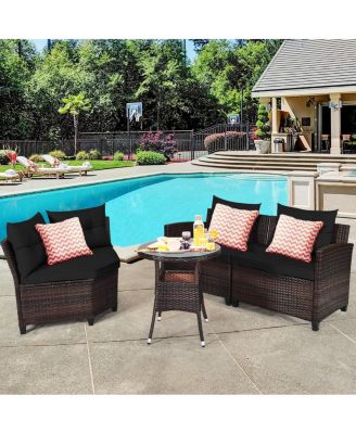 4 Pieces Outdoor Cushioned Rattan Furniture Set