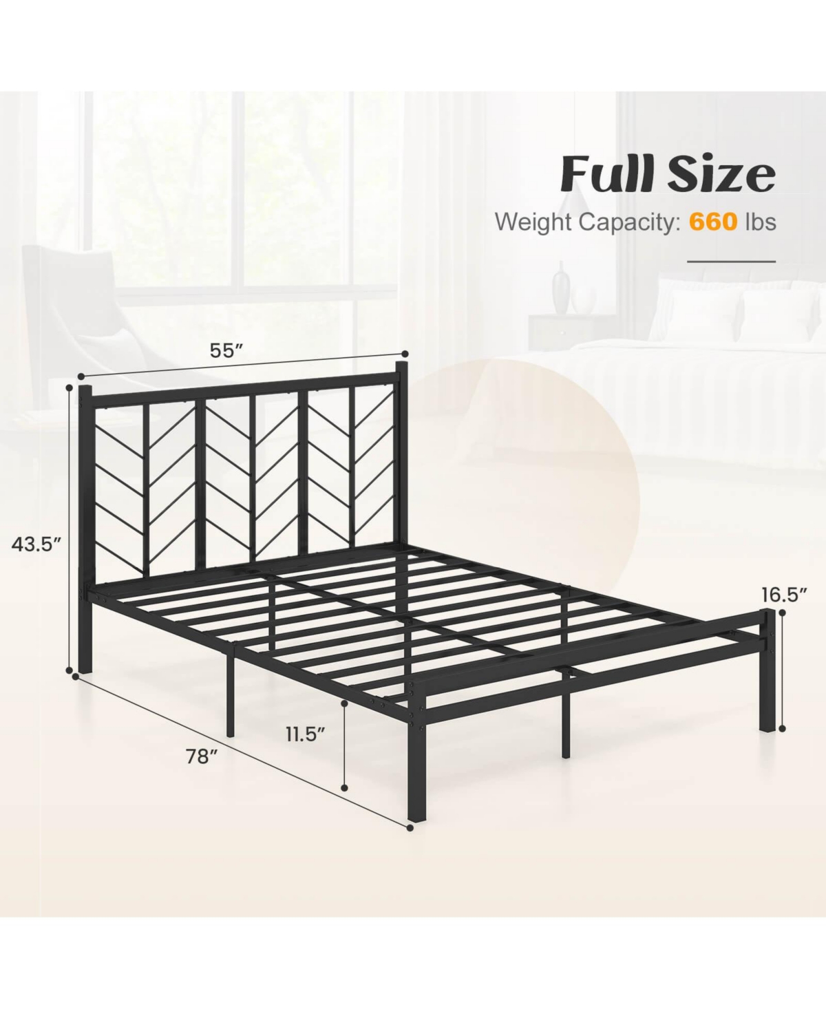 Full Size Platform Bed with Headboard 11.5" Under Bed Storage Easy Assembly