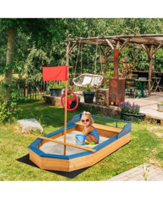Kids' Pirate Boat Sandbox with Flag and Rudder