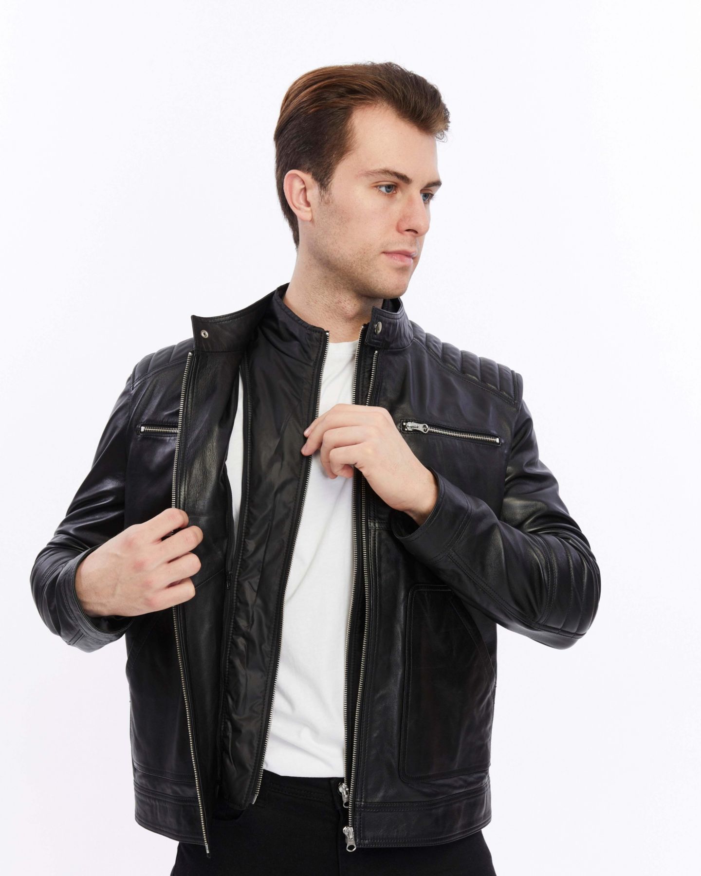 Мужская куртка Furniq UK Henry Leather, цвет: Чёрный — фото 8