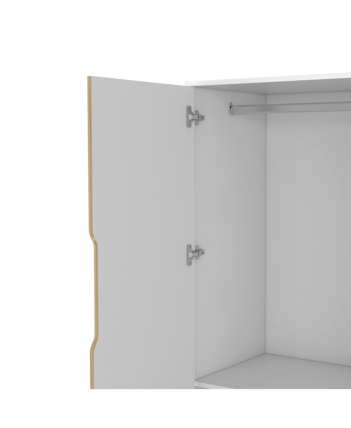 Depot E-Shop Bamboo Armoire, Double Door Cabinets, Five Shelves, Hanging Rod, Two Open Shelves,/ White - Light oak / white