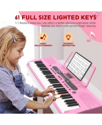 61-Key Pink Electric Keyboard Piano for Beginners with Stand, Bench, Microphone, Headphones, Dual Speakers & Teaching Modes