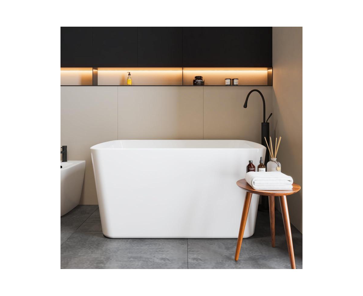 49"Acrylic Freestanding Bathtub&#xFF0C;Square Shape Janpanese Soaking Tub with Seat Desgin,Modern Soaking Bathtub with Toe-tap Chrome Right Dra