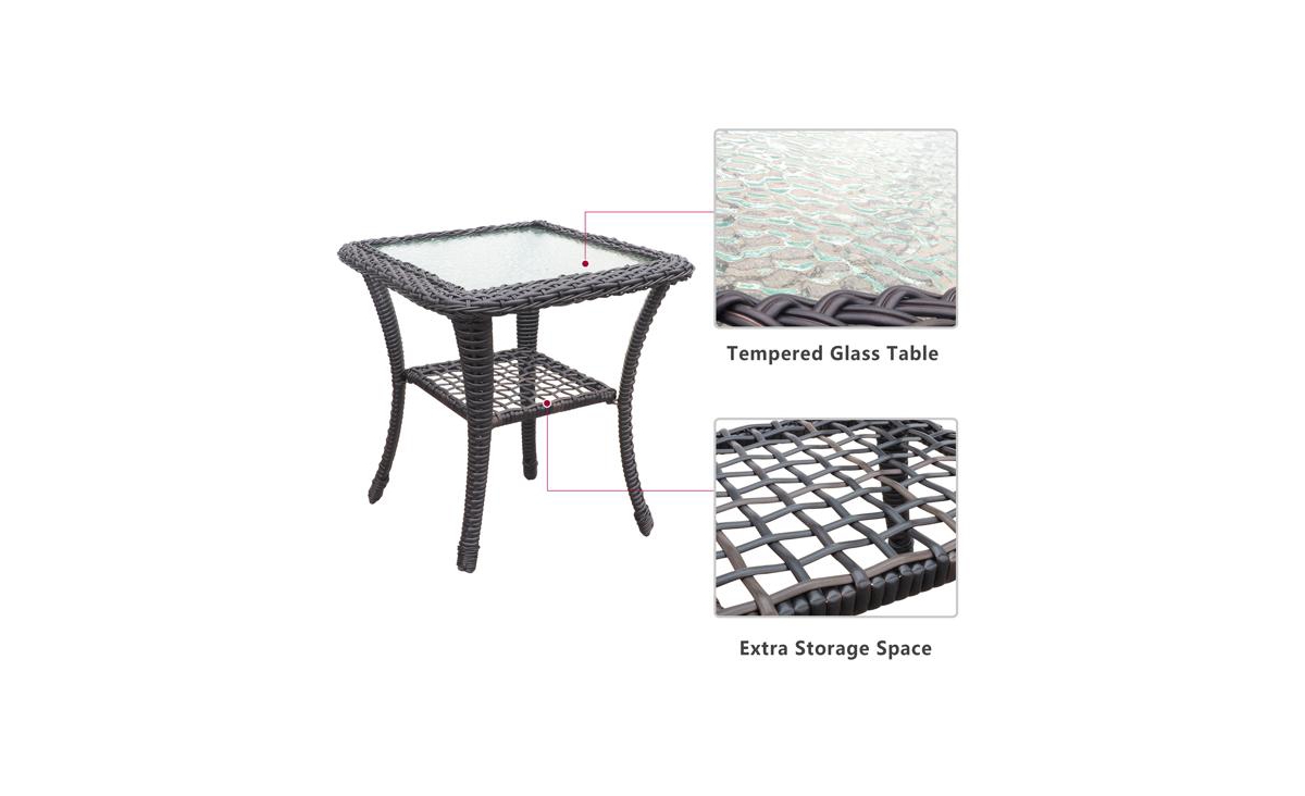 Slickblue 3-Piece Wicker Patio Rocker Set, DarkRattan Rocking Chairs with Glass Table - Brown