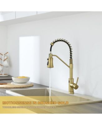 Pull out Touchless Single Handle Kitchen Faucet with MotionSense In Brushed Gold