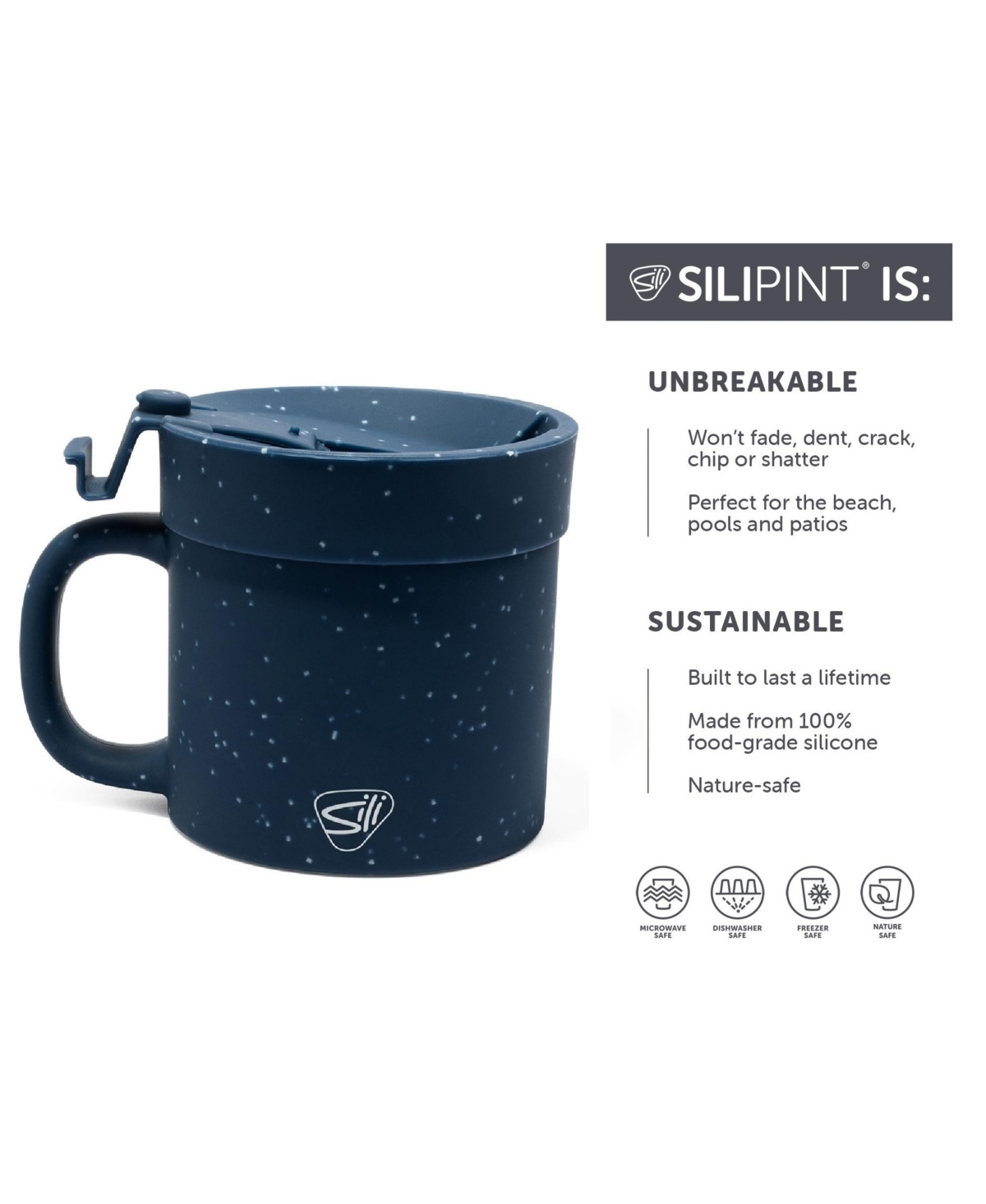 Silipint Coffee Mug w/ Lid: 16oz: 2 pk -- Speckled blue