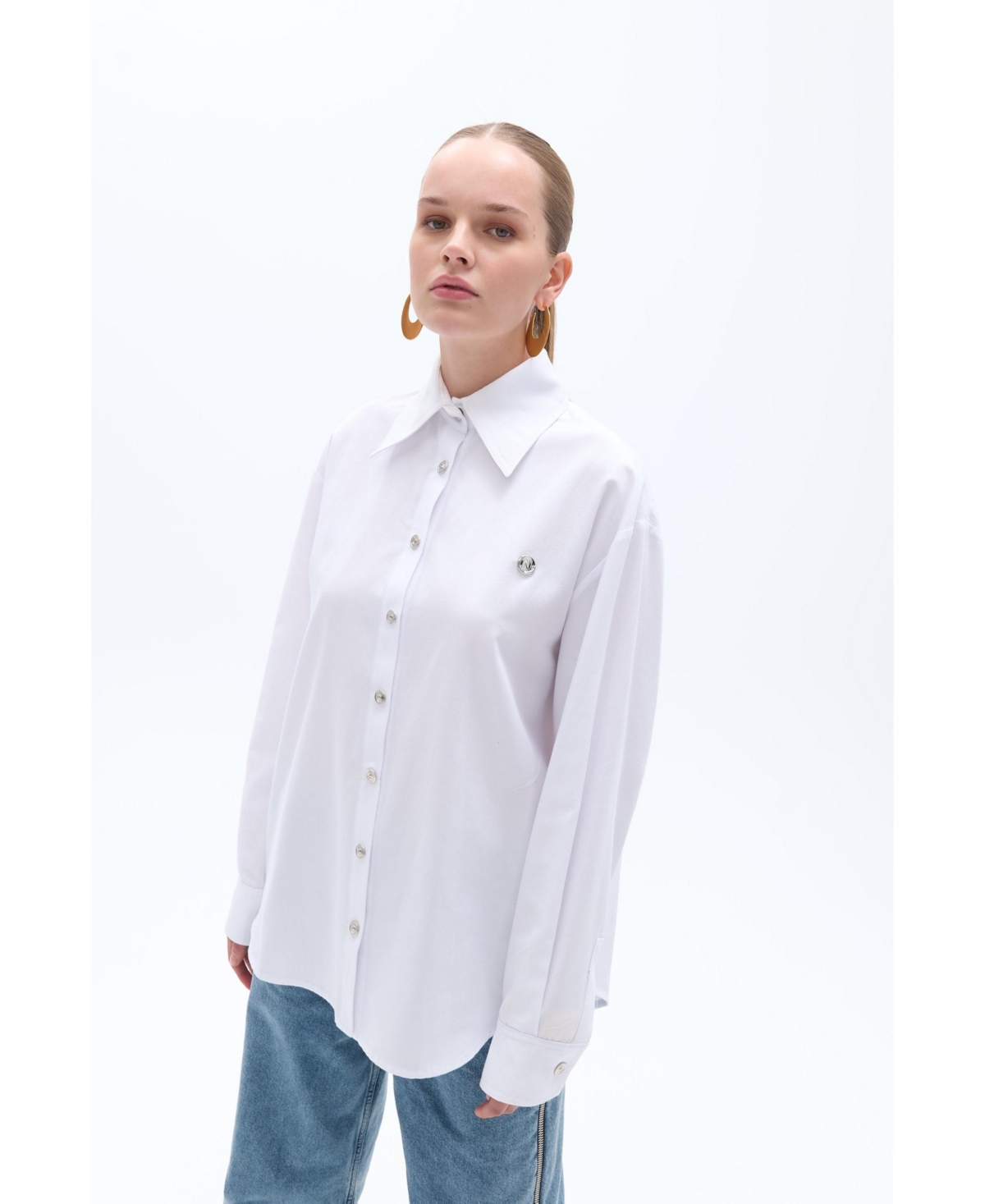 Women's Oversized Button-Up Shirt - Blue