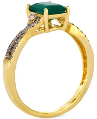 Emerald (1-1/5 ct. t.w.), Chocolate Diamond (1/5 ct. t.w.) & Nude Diamond (1/20 ct. t.w.) Ring in 14k Honey Gold