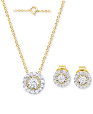 2-Pc. Set Lab-Grown Diamond Pendant Necklace & Matching Stud Earrings  (1/2  ct. t.w.) in Sterling Silver or 14K Gold-Plated Sterling Silver