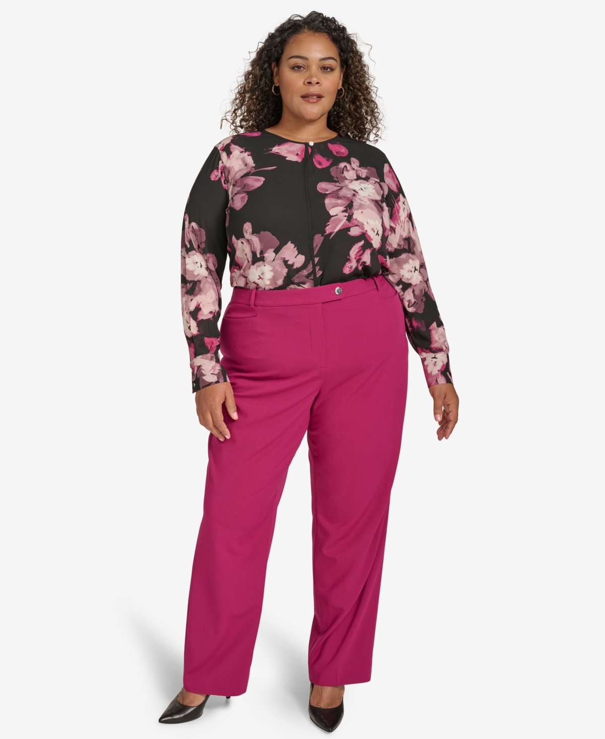 Shop Calvin Klein Plus Size Mid-rise Straight-leg Pants In Mulberry