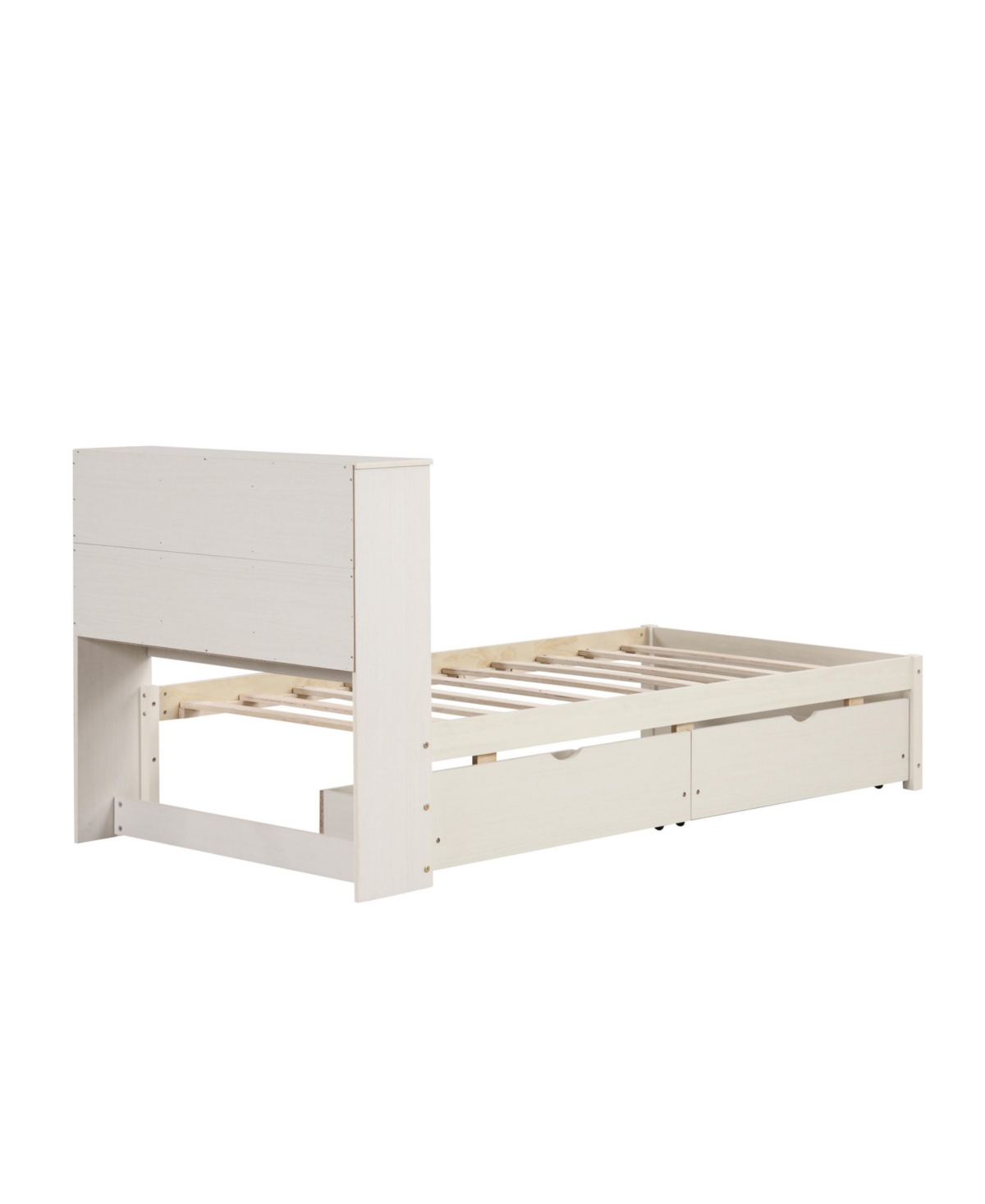 Streamdale Furniture Modern Size Bed Frame With Built-in Usb Port on Bookcase Headboard and 2 Drawers forColor - White washed
