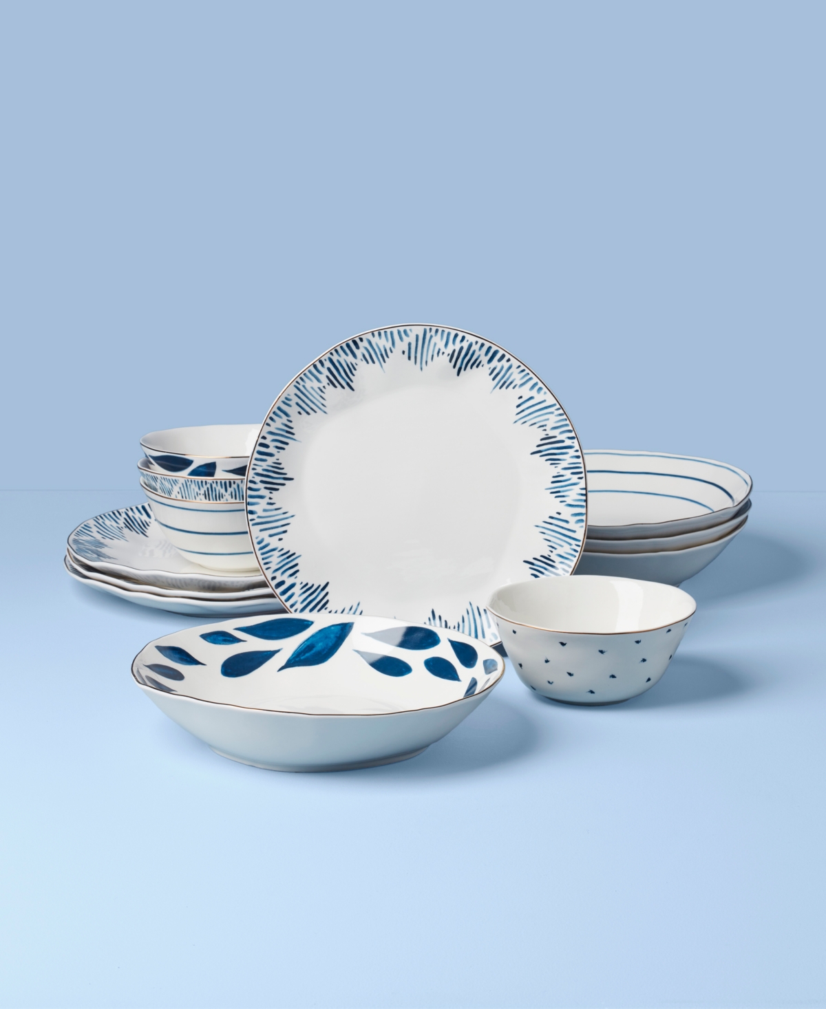 Lenox Bay Assorted Dinner Bowls, Set of 4 - Blue and White