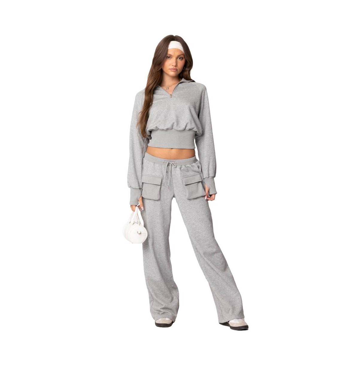Edikted Women's Bailey French Terry Cargo Pants - Gray-melange