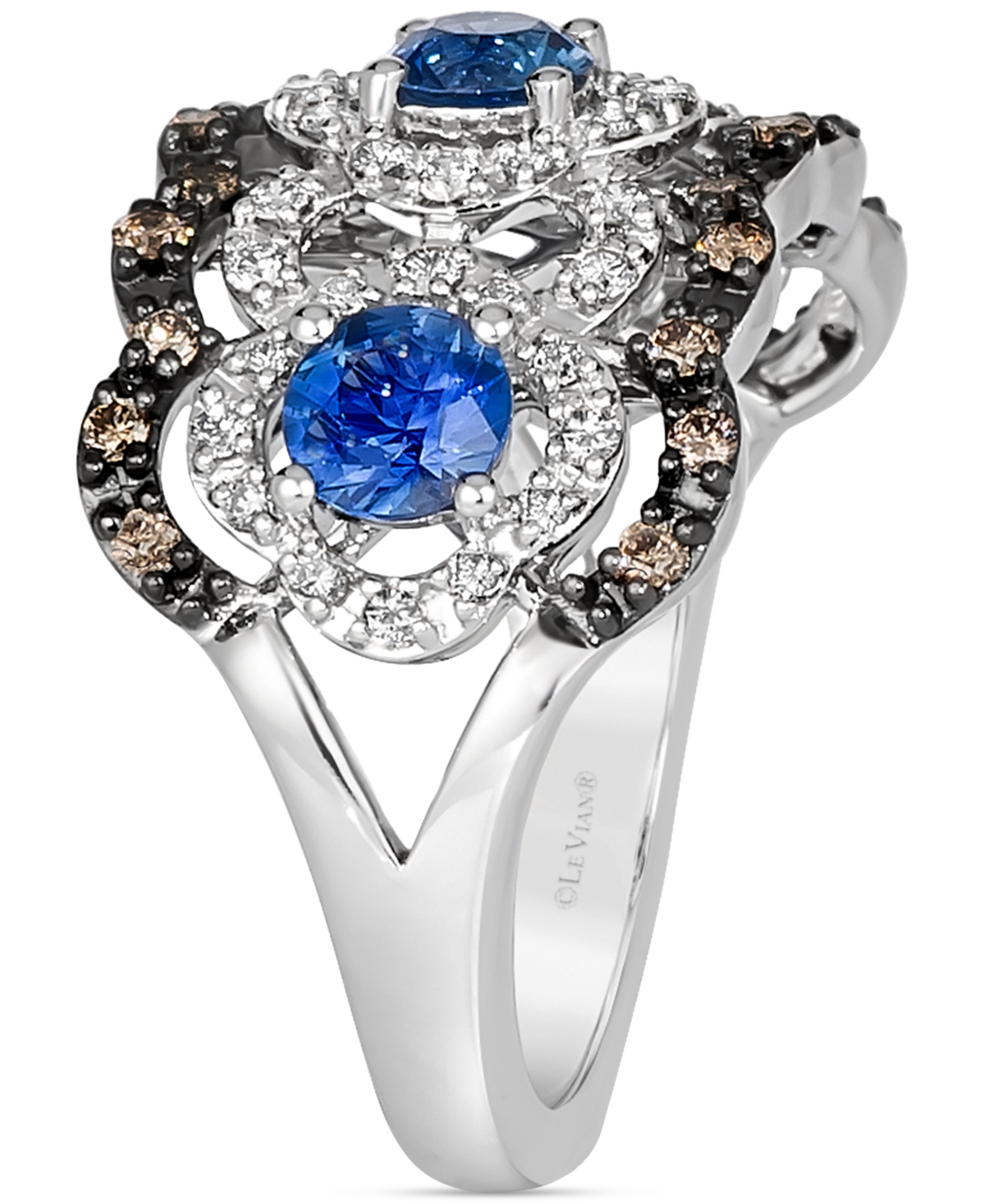 Le Vian Sapphire (1-1/20 Ct. T.w.) & Diamond (1/2 Ct. T.w.) Openwork Statement Ring In 14k White Gold In Silver