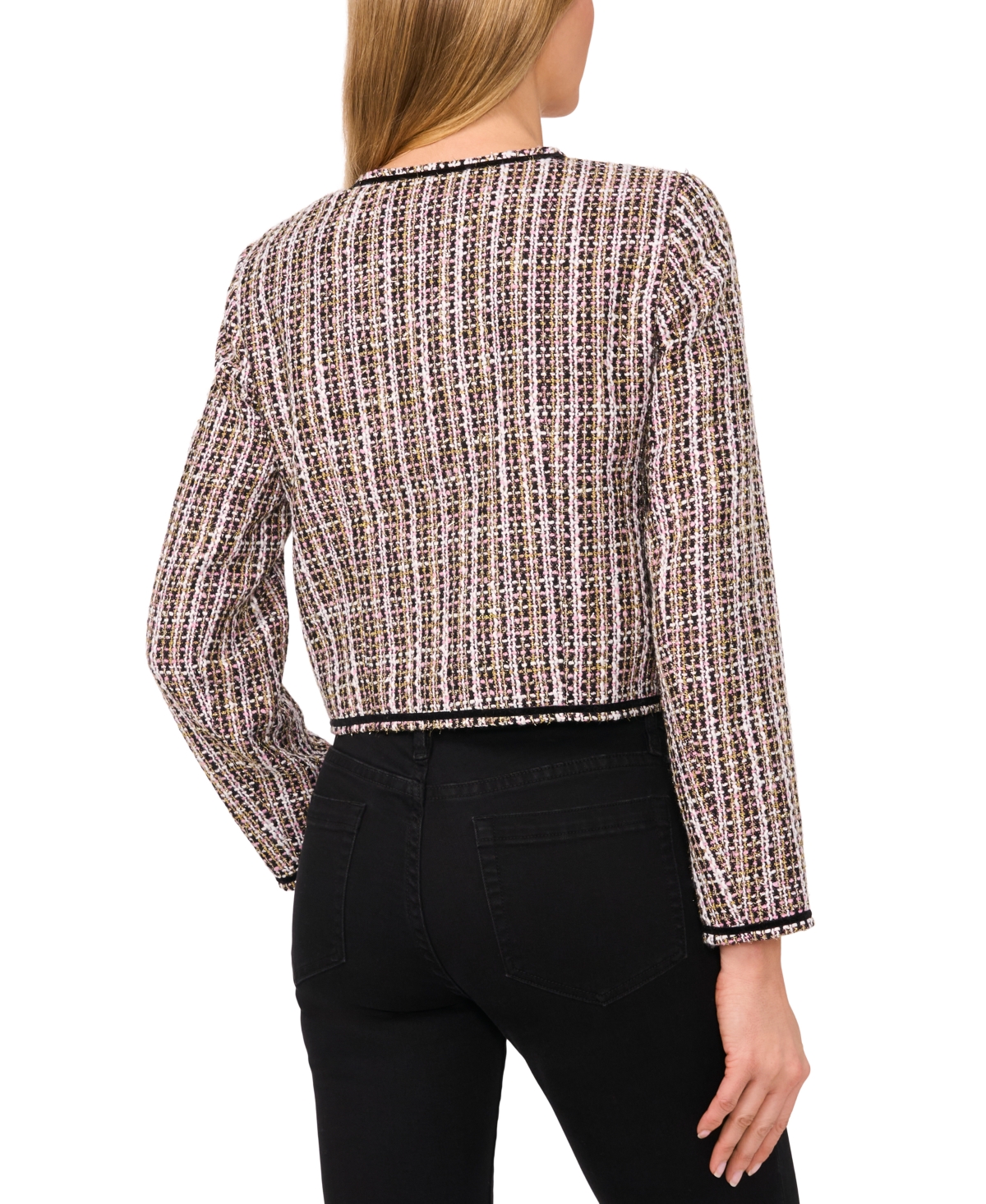 Shop Cece Women's Collarless Patch Pocket Tweed Jacket In Rich Black