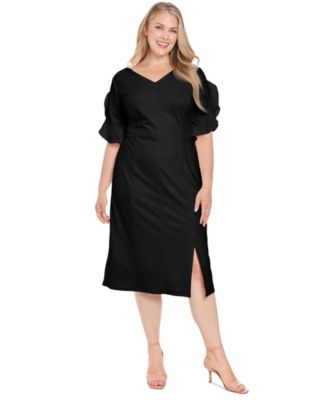 London Times - Plus Size Ruffled-Sleeve V-Neck Sheath Dress