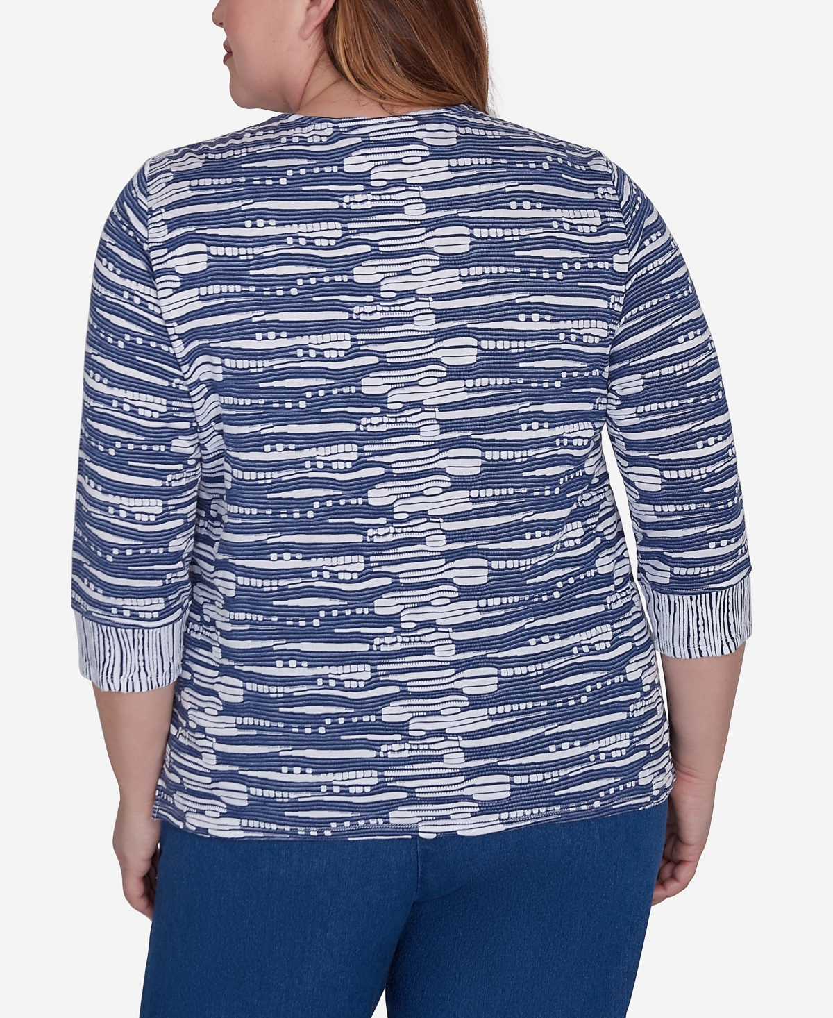 Alfred Dunner Plus Size Lake Victoria Split Neck Spliced Texture Top