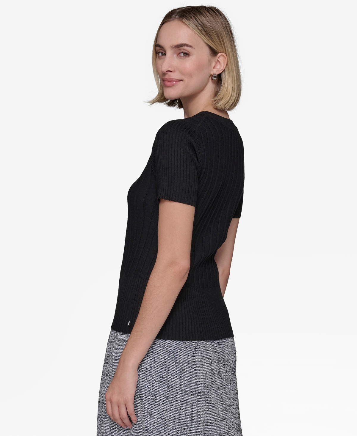 Karl Lagerfeld Women's Ribbed Short-sleeve Sweater In Black