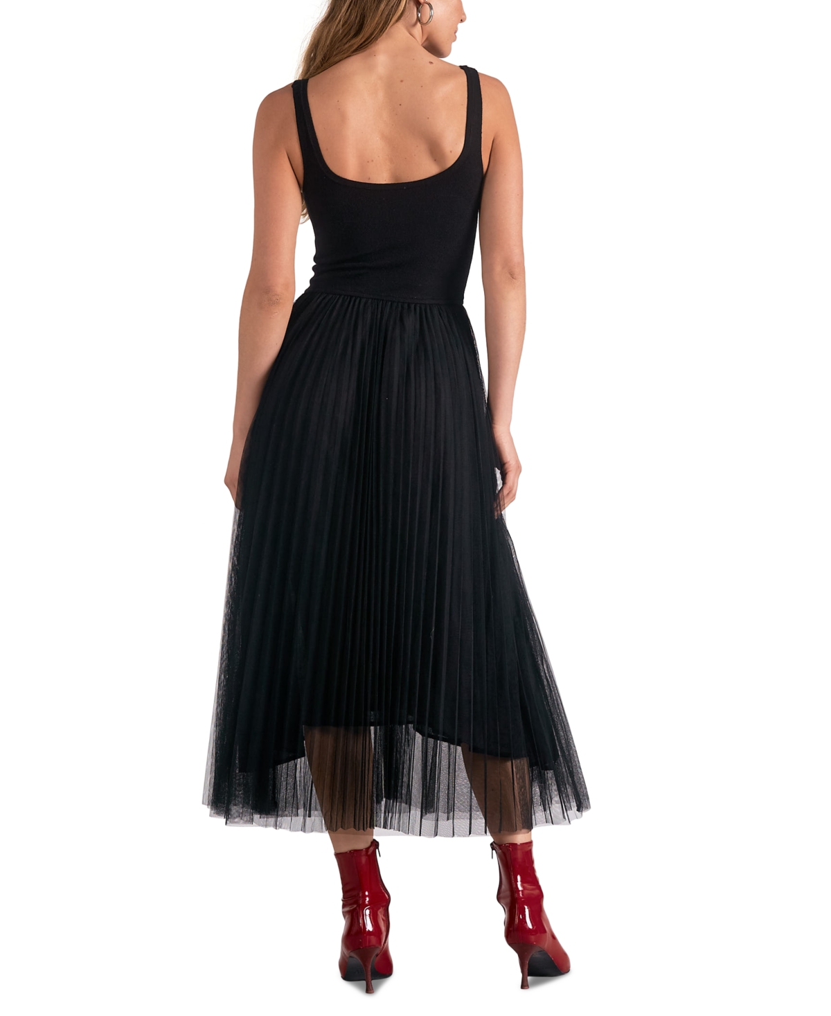 Elan Women's Tulle-Trim Scoop-Neck Dress