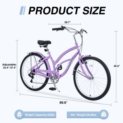 Streamdale 7 Speed Bicycles, Multiple Colors 26"Inch Beach Cruiser Bike