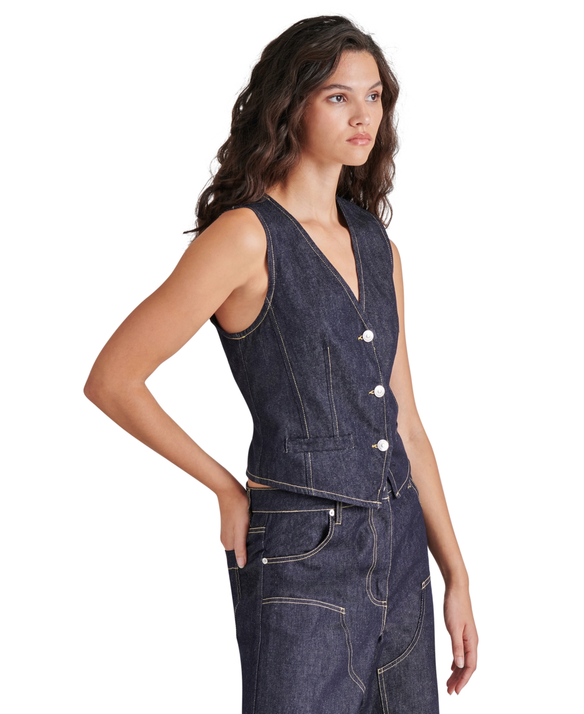 Steve Madden Selene Denim Vest In Dark Indigo