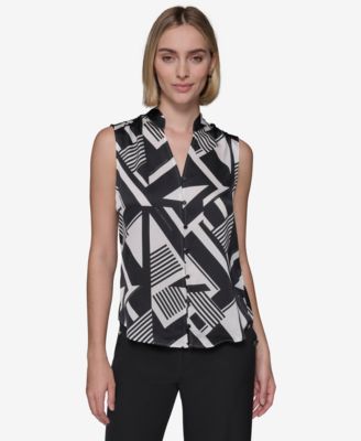 KARL LAGERFELD PARIS - Women's Printed V-Neck Blouse