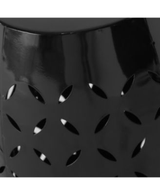 Streamdale Black Barrel-Shaped Lace-Cut Side Table for Patio or Garden