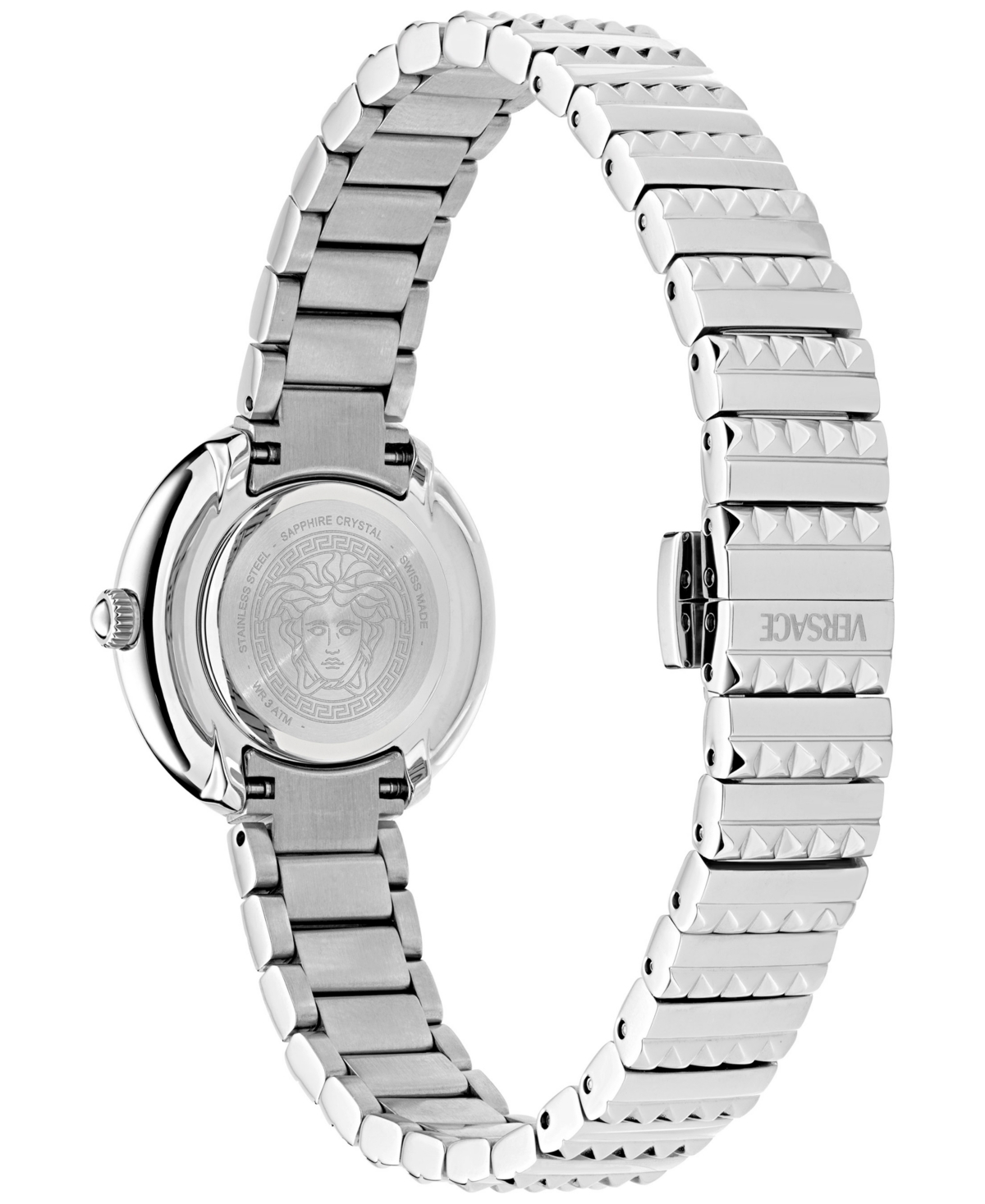 Versace Women's Swiss Greca Goddess Stainless Steel Studded Bracelet Watch 28mm In Stainless