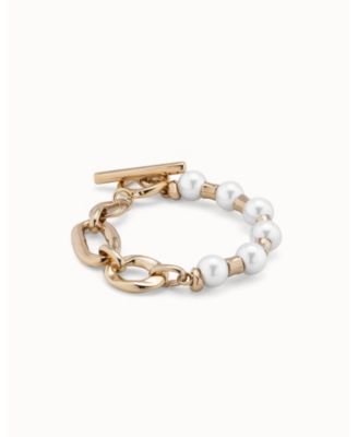 Different Links and Cultivated Pearl Metal Alloy Bracelet