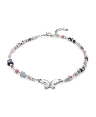 Sterling Silver Metal Alloy Beads Necklace with Central Butterfly