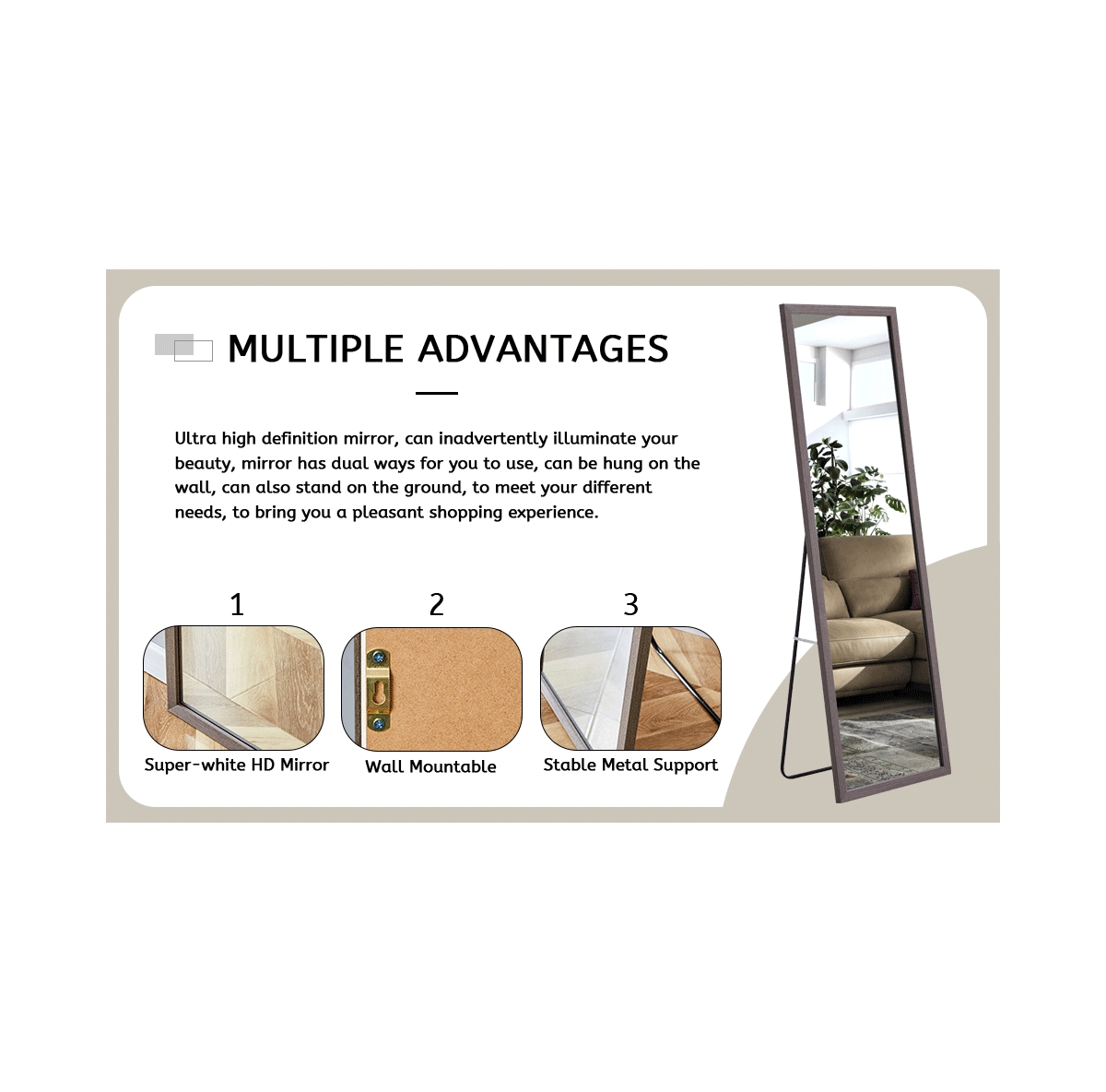 Streamdale Furniture Eco-Friendly Solid Wood Wall Mirror with Easy Assembly