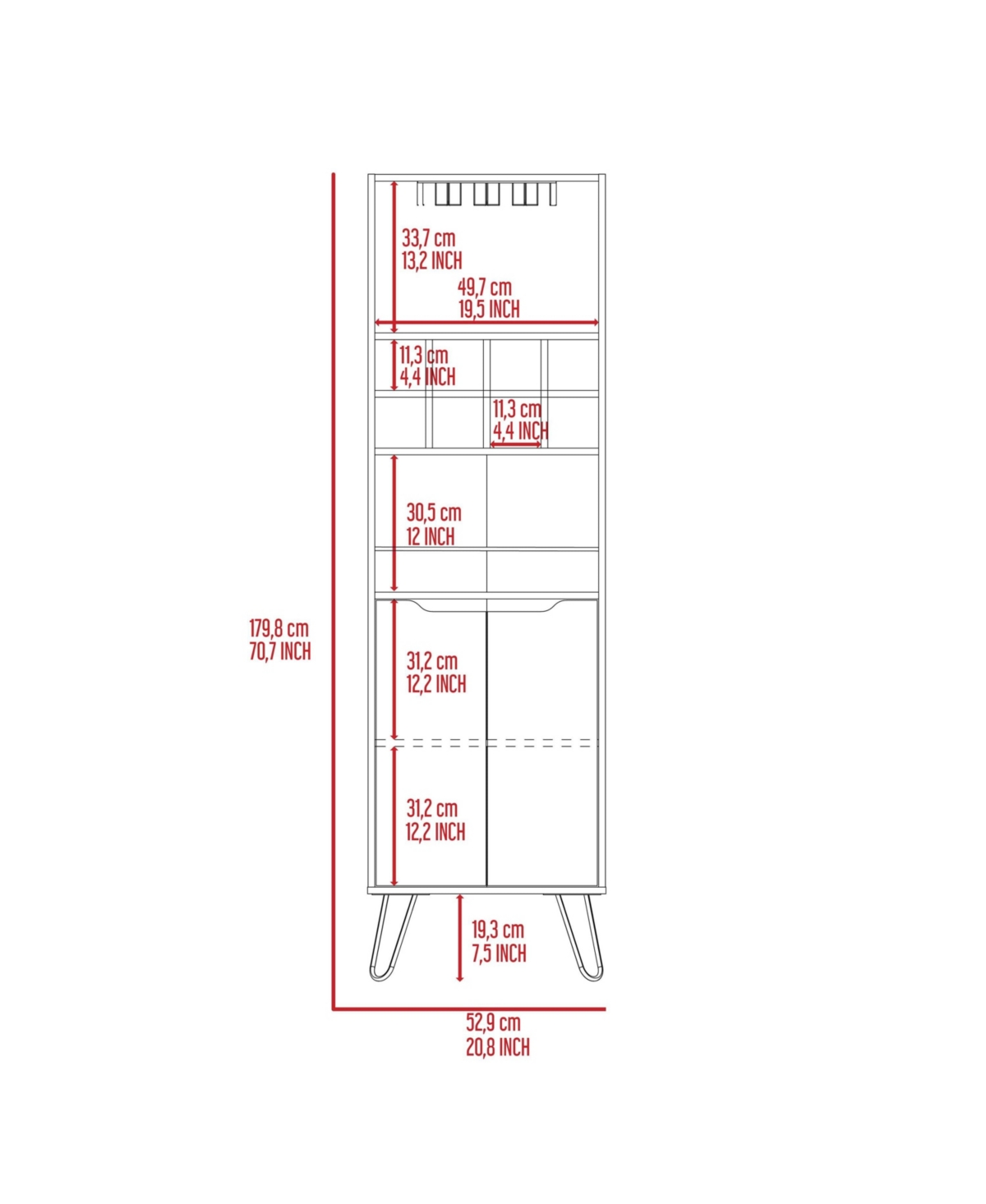 Depot E-Shop Zamna H Bar Double Door Cabinet, Eight Built-in Wine Rack, Four Legs, Four Shelves,- Black