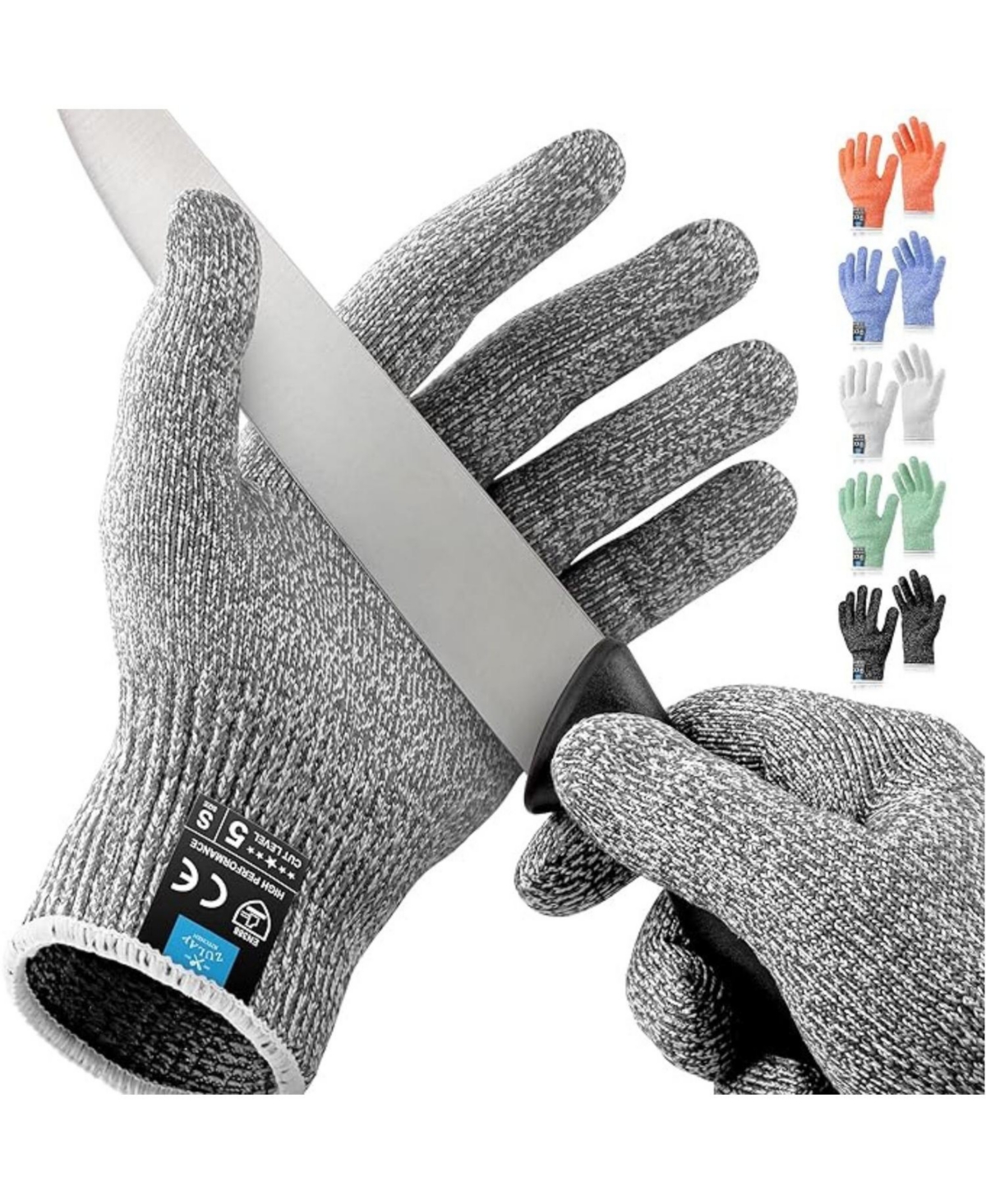 Zulay Kitchen Cut Resistant Gloves Food Grade Level 5 Protection - Comfortable Safety Cut Resistant Work Gloves - Large - Gray