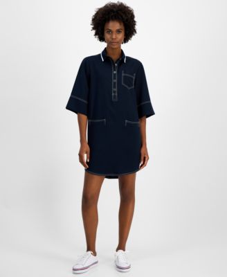 Tommy Hilfiger - Women's Contrast-Stitched Button-Placket Popover Dress