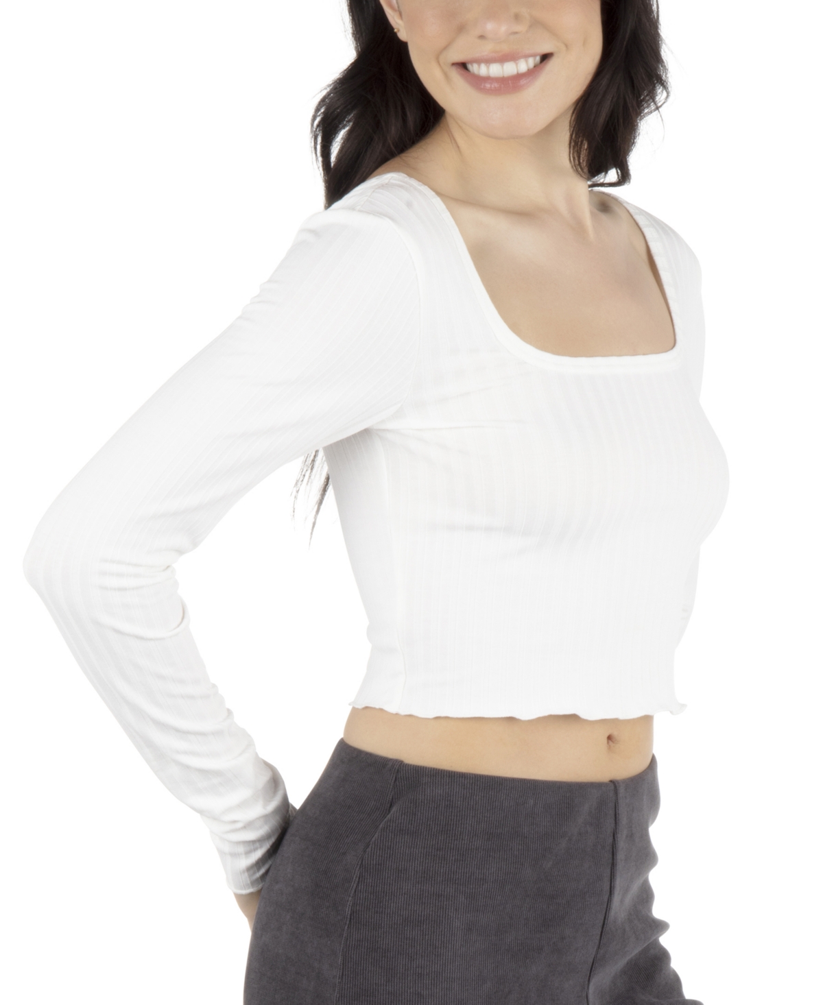 HURLEY JUNIORS' DAKOTA LONG-SLEEVE CROPPED TOP 