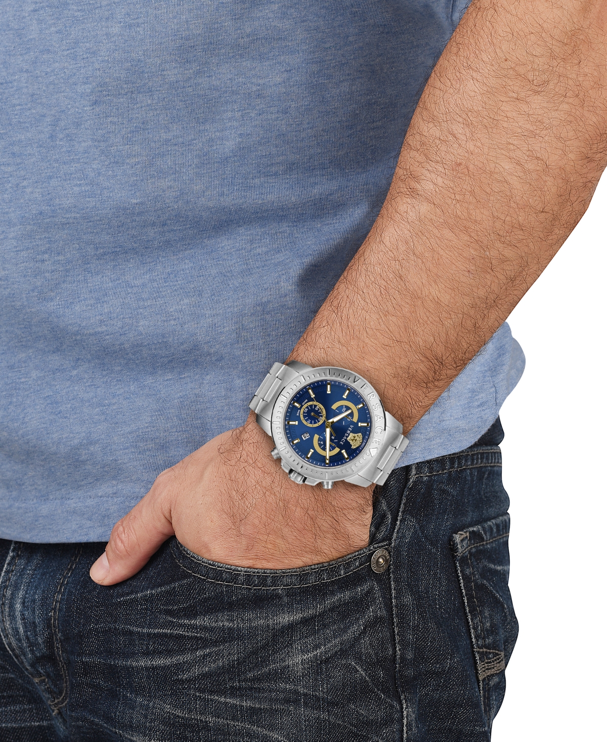 Versace New Chrono Bracelet Watch Man Wrist Watch Silver Size Onesize Stainless Steel In Stainless