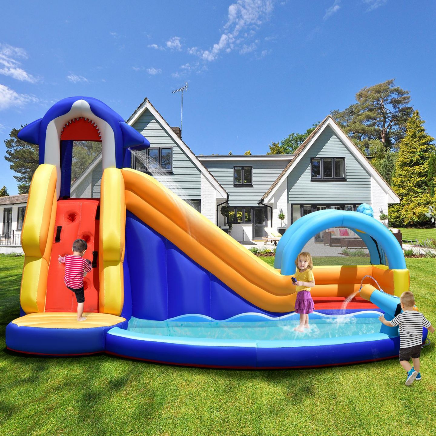 Детская игрушка GOUUN Shark-Themed Water Park Inflatable Bounce House with Slide and Splash Pool, For up to 4 Kids, Ages 3+ — фото 2