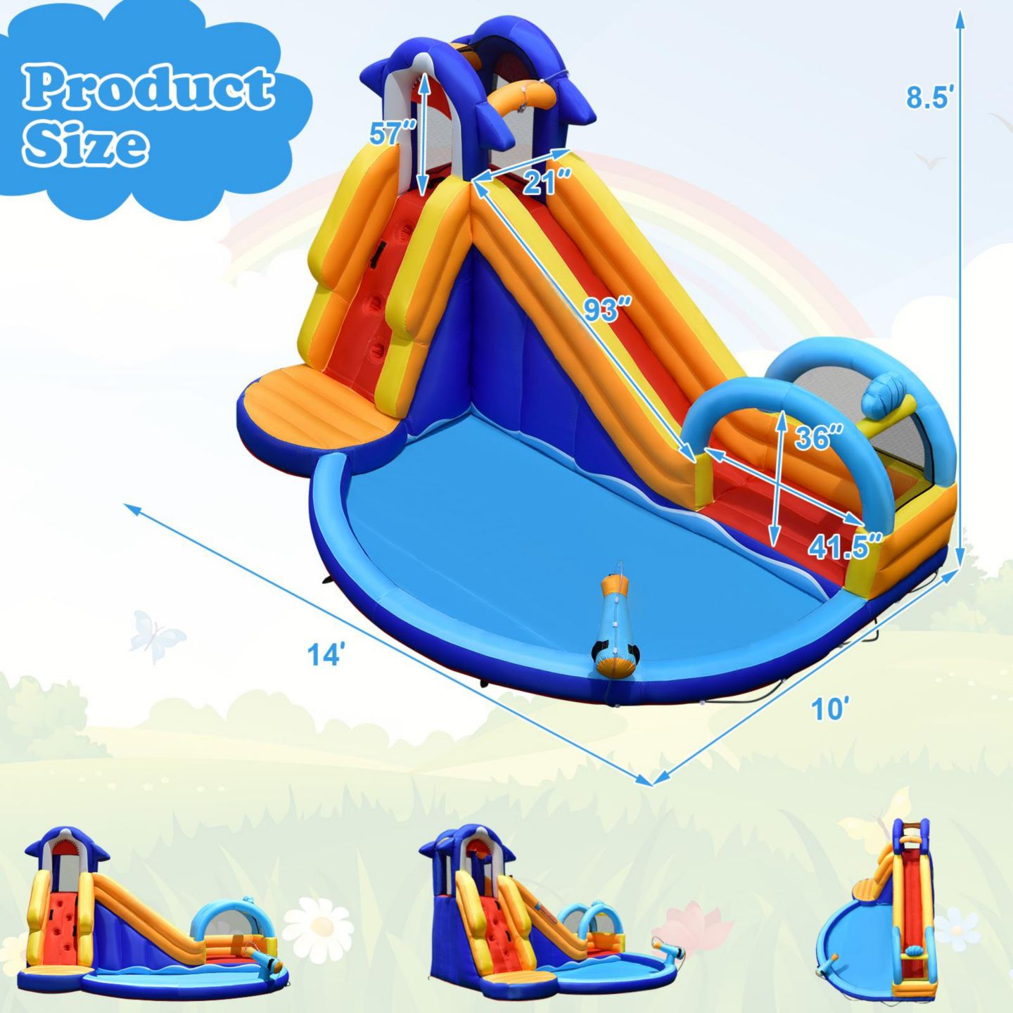 Детская игрушка GOUUN Shark-Themed Water Park Inflatable Bounce House with Slide and Splash Pool, For up to 4 Kids, Ages 3+ — фото 8
