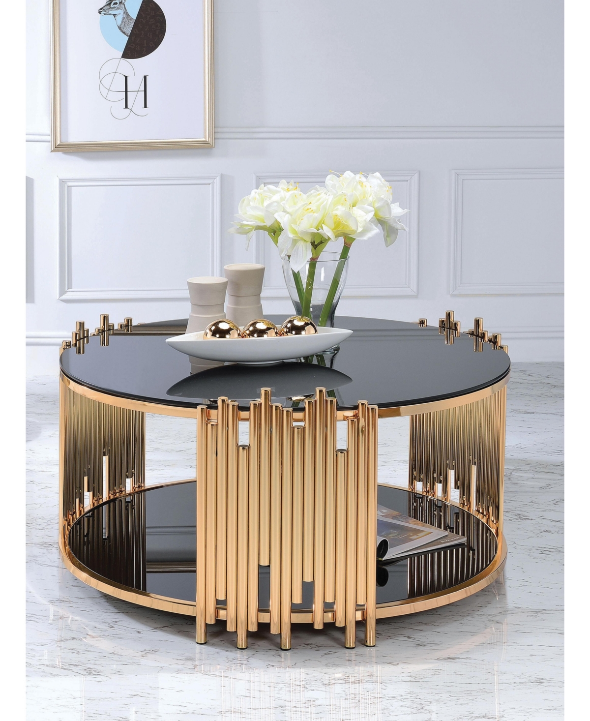 Streamdale Furniture Tanquin Coffee Table In Gold & Black Glass - Black+gold
