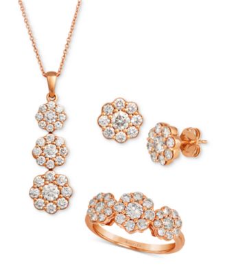 Nude Diamond Flower Ring Stud Earrings Pendant Necklace Collection In 14k Rose Gold