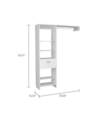 Dynamic 150 Closet System, Five Open Shelves, One Drawer, One Metal Rod, White