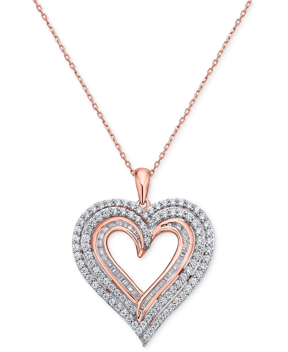 Shop Macy's Diamond Heart 18" Pendant Necklace (1 Ct. T.w.) In 10k Rose Gold