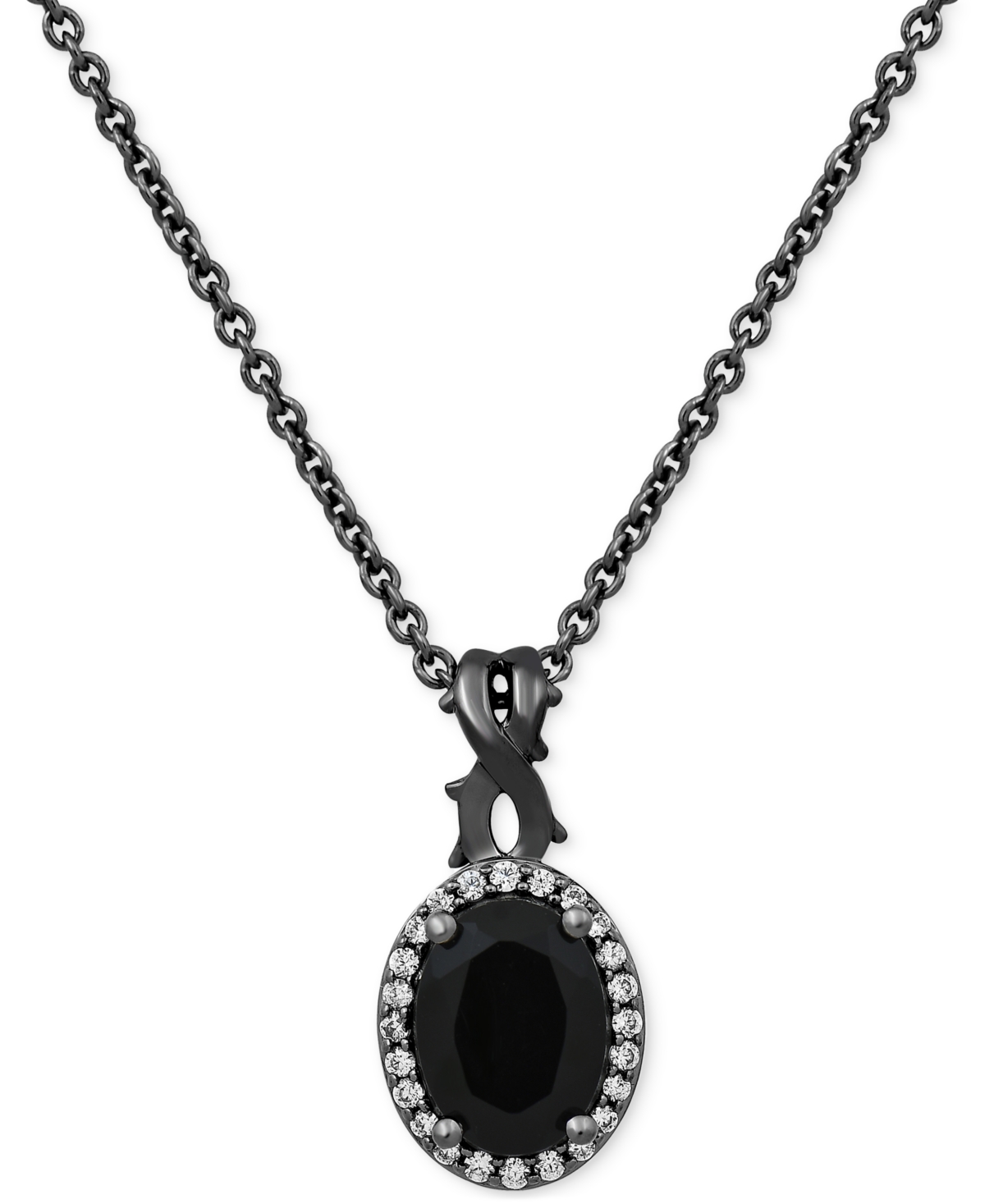 Onyx & Diamond (1/10 ct. t.w.) Maleficent 18" Pendant Necklace in Black Rhodium-Plated Sterling Sliver - Black Rhodium-Plated S