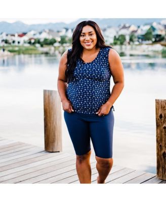 Plus Size Maya Tankini Swim Top With Built-in Bra and Navy High Waisted Long Bike Swim Shorts
