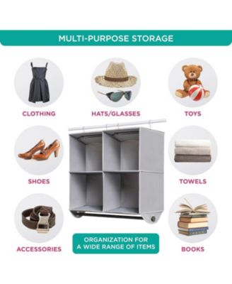 Hanging Closet Organizer with 4 Shelves and Black Metal Rod