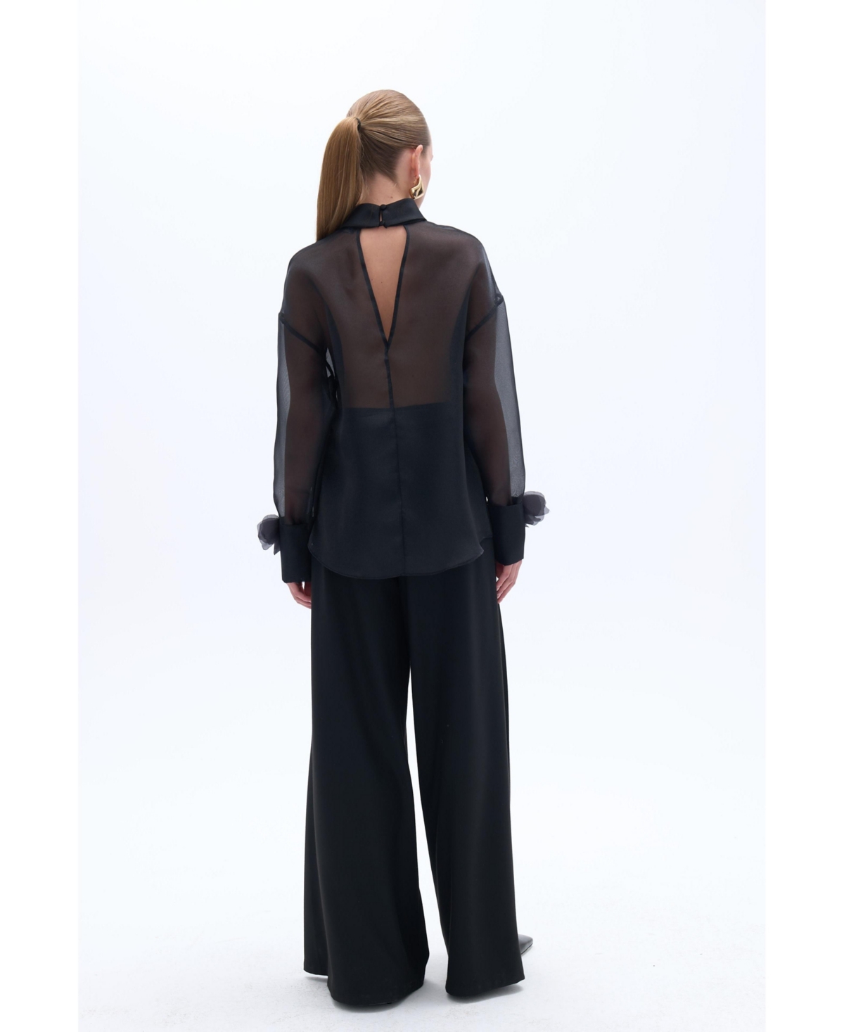 Nocturne Women's Flower Applique Sheer Blouse
