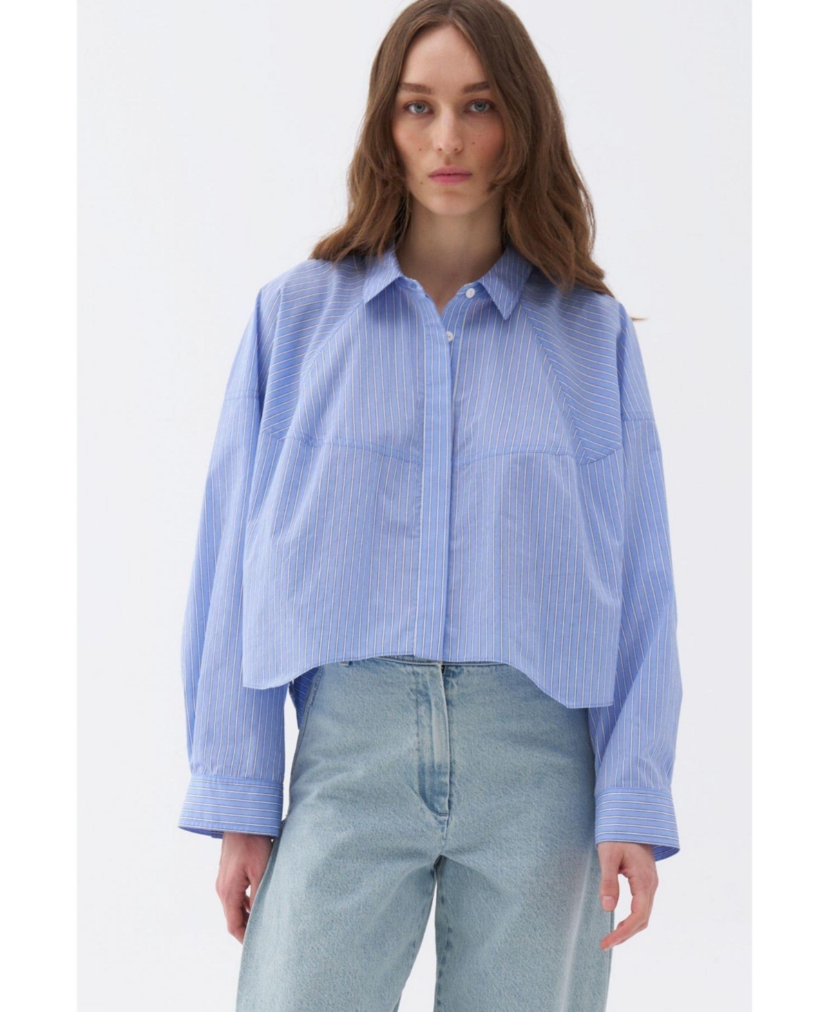 Women's Oversized Button-Up Shirt - Blue