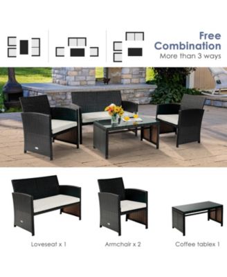 SUGIFT 4 Pieces Patio Rattan Cushioned Furniture Set