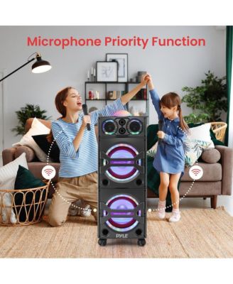 Bluetooth PA Loudspeaker Karaoke Entertainment System, Active Powered Speaker with Flashing DJ Party Lights