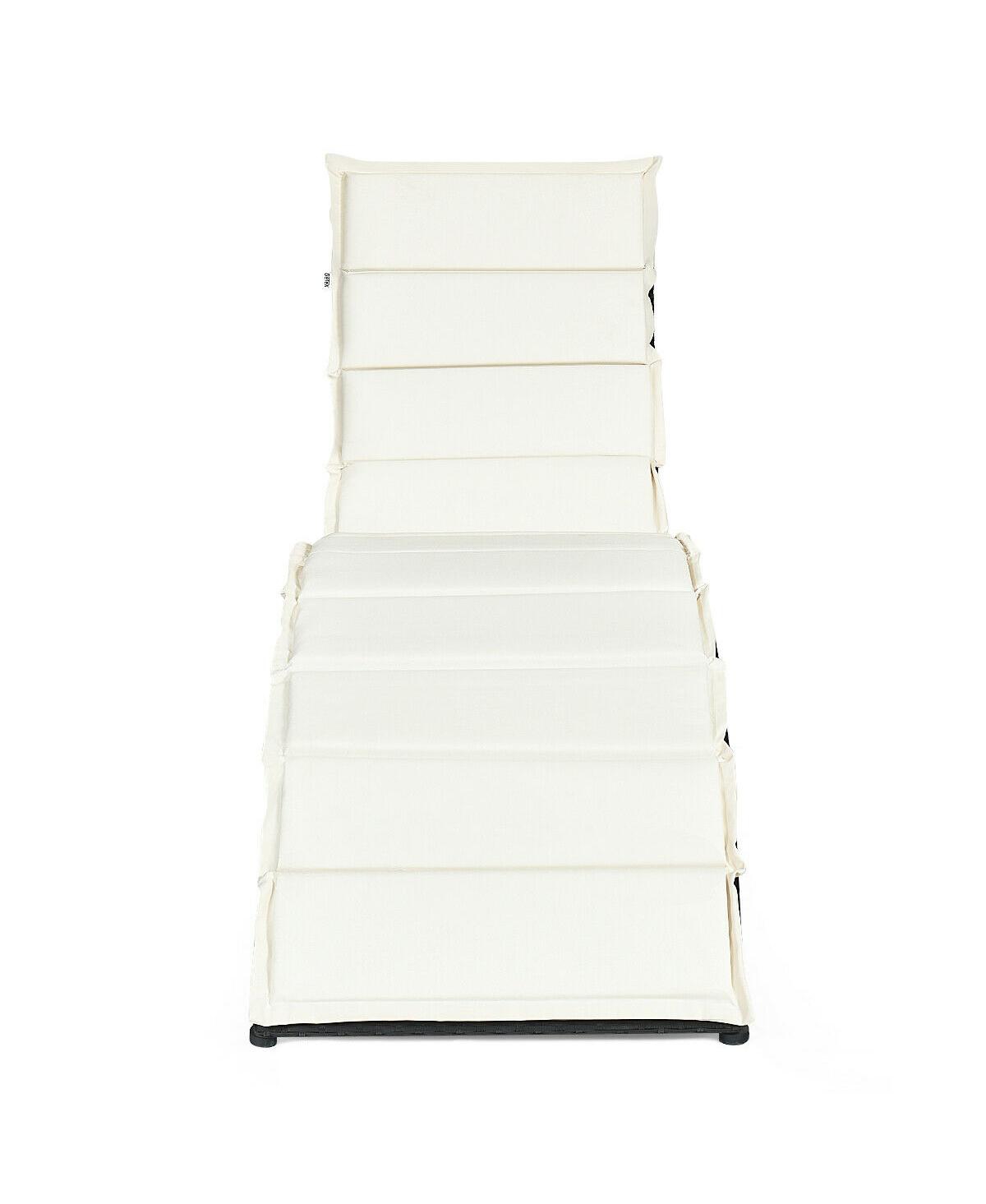 Foldable Patio Lounge Chair with Cushion for Backyard - Beige/khaki